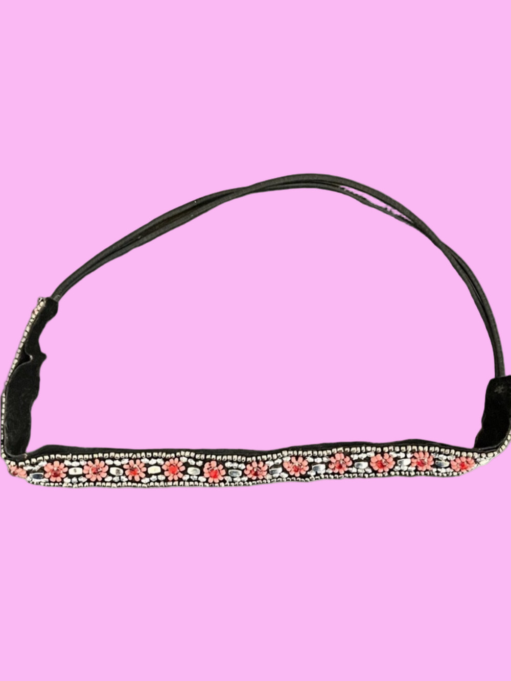 ☀️ Anthropologie Beaded Floral Headband - Black and Pink
